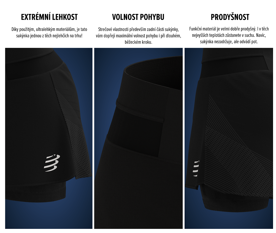 Běžecká sukně Compressport Performance Skirt W black/coral - extrémně lehká, volnost pohybu, prodyšnost