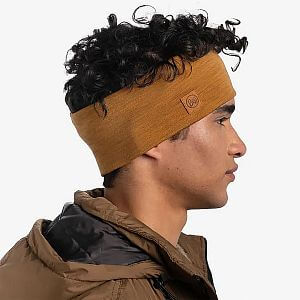 Buff Merino Wide Headband solid mustard pohled z boku