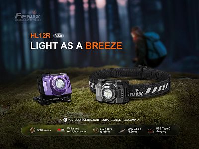 Čelovka Fenix HL12R V2.0 černá nabíjecí čelovka -  nízká hmotnost