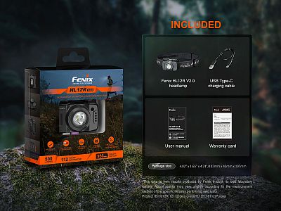 Čelovka Fenix HL12R V2.0 černá nabíjecí čelovka - obsah balení