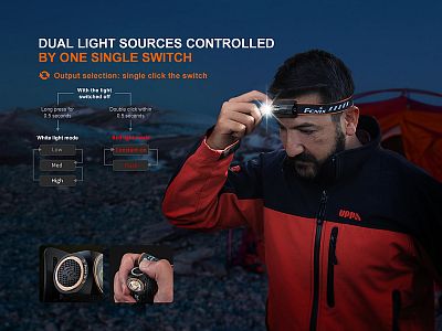 Čelovka Fenix HM23 V2.0 ovládání jedním tlačítkem