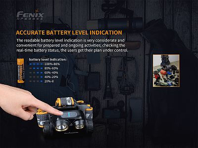 Čelovka Fenix HM65R indikace stavu baterie