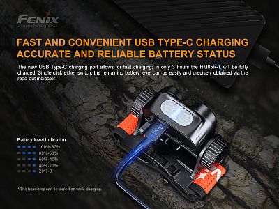 Čelovka Fenix HM65R-T nabíjení pomocí usb-c