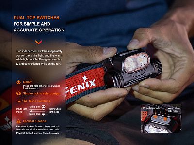 Čelovka Fenix HM65R-T V2.0 dvě tlačítka pro optimální nastavení