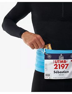 Compressport Free Belt Pro 2.0 norse blue/neon green běžecký opasek s kapsami a úchytem holí