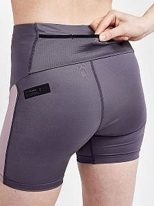 Craft PRO Hypervent W Shorts tmavě šedá s fialovou kapsa