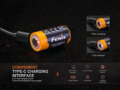 Dobíjecí baterie Fenix RCR123A 800 mAh USB-C Li-ion náhradní dobíjecí baterie