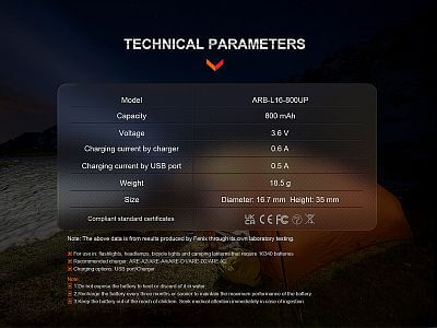 Dobíjecí baterie Fenix RCR123A 800 mAh USB-C Li-ion náhradní dobíjecí baterie
