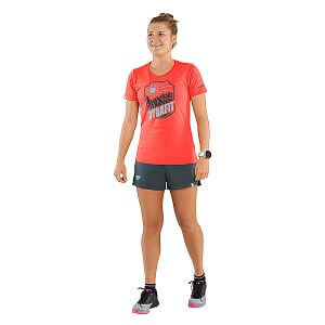 Dynafit Graphic Cotton T-Shirt Women hot coral/badge přední pohled na postavě