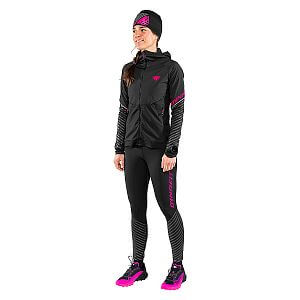 Dynafit Reflective Tights W black out/pink glo přední pohled na postavě