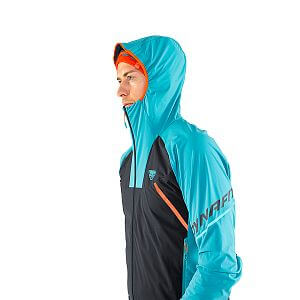 Dynafit Speed Softshell Jacket M storm blue přední pohled na postavě detail kapuce