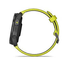 Forerunner® 965 titanová luneta Carbon Grey DLC, pouzdro Black, řemínek silicone Yellow/Black boční pohled