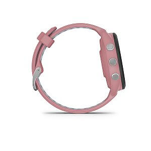 Garmin Forerunner® 265S, luneta Black, pouzdro Pink, řemínek silicone Pink/Grey tlačítka boční pohled