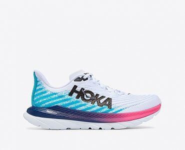 Hoka One One Mach 5 M white / scuba blue boční pohled