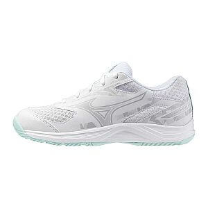 Mizuno Stealth Star 3 Jr.(C) white / blue tint juniorské halové boty na volejbal házenou