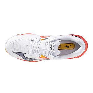 Mizuno Wave Lightning Z8 U white / fiery coral 2 / citrus unisex sálovky na volejbal floorball házenou svršek horní pohled