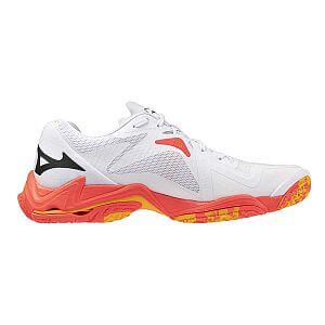 Mizuno Wave Lightning Z8 U white / fiery coral 2 / citrus unisex sálovky na volejbal floorball házenou