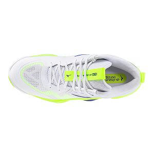 Mizuno Wave Momentum Elite MID U white / lightning yellow / dazzling blue unisex kotníkové volejbalové boty halové indoorové sálové