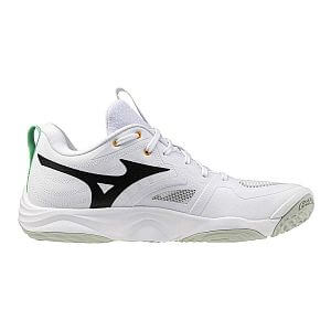 Mizuno Wave Momentum Elite U white / black / frozen emerald unisex volejbalové halové boty boční pohled