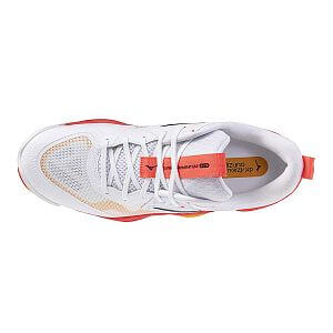 Mizuno Wave Momentum Elite U white / fiery coral 2 / citrus unisex volejbalové sálovky svršek
