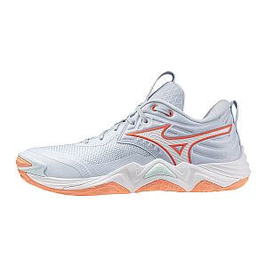 Mizuno Wave Momentum Elite W blue finch/white/lava orange dámské volejbalové boty halové indoorové sálové