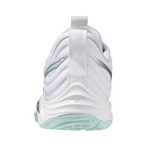 Mizuno Wave Momentum Elite W white / blue tint dámské volejbalové halové boty zadní pohled pata