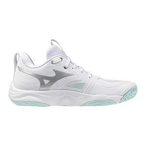 Mizuno Wave Momentum Elite W white / blue tint dámské volejbalové sálovky nejen pro blokařky