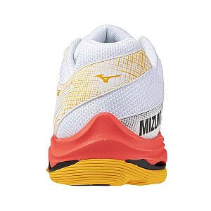Mizuno Wave Voltage 2 U white / fiery coral 2 / citrus unisex sálové boty na volejbal zadní pohled