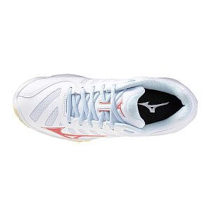 Mizuno Wave Voltage 2 W white / calypso coral / pale banan dámské sálové volejbalové boty horní pohled