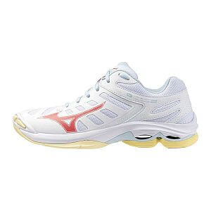Mizuno Wave Voltage 2 W white / calypso coral / pale banan dámské volejbalové sálovky boční pohled