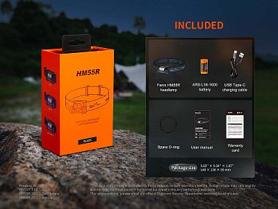 Nabíjecí čelovka Fenix HM55R celočerná obsah balení