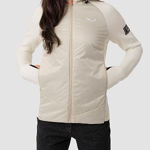 Salewa Fanes Engineered AM Hybrid Jacket W oatmeal přední pohled na postavě detail