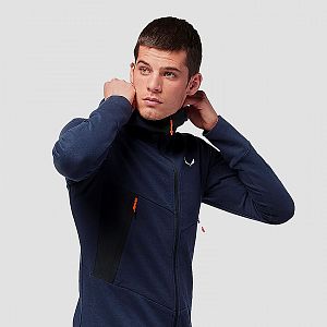 Salewa Lavaredo Hemp M Hooded Jacket navy blazer přední pohled na postavě detail kapuce