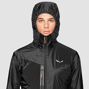 Salewa Pedroc Hybrid TWR Hooded Jacket M black out detail přední strana  kapuce