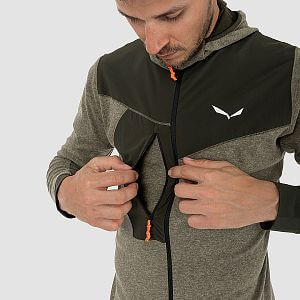 Salewa Puez 2 Dry Hooded Full Zip Top M dark olive melange náprsní kapsa