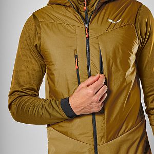 Salewa Sella Durastretch/Tirolwool Hybrid Vest M golden brown pánská skialpová vesta s kapucí