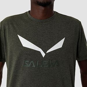 Salewa Solidlogo Dry T-Shirt M dark olive melange přední pohled na postavě detail