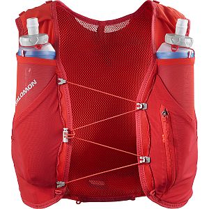 Salomon ADV Skin 5 Set flame scarlet/haute red unisex běžecká vesta přední pohled softflasky součástí