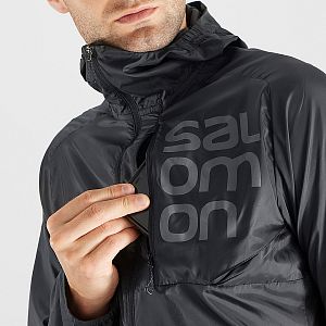 Salomon Bonatti Cross FZ Hoodie M black detail logo hruď