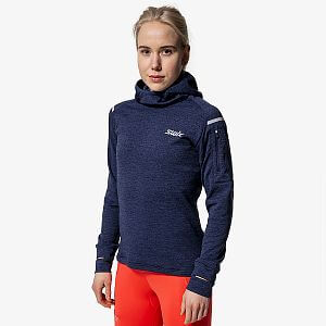 Swix mikina Pace Midlayer Hooded W Dark Navy přední pohled na postavě