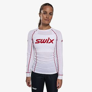 Swix RaceX Classic Long Sleeve W bright white/swix red dámské funkční tričko na běžky
