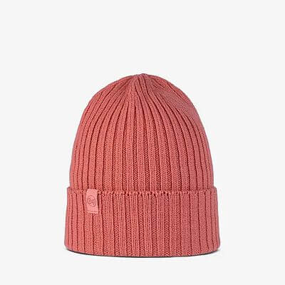 Buff Knitted Beanie norval crimson