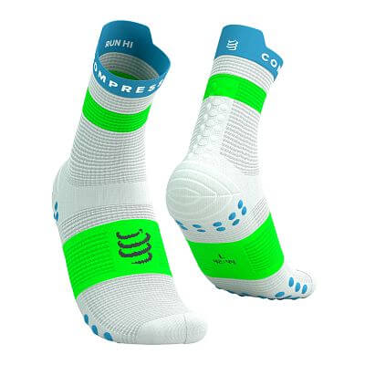 Compressport Pro Racing Socks V4.0 Run High white / norse blue / neon green