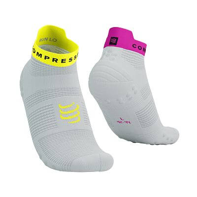 Compressport Pro Racing Socks V4.0 Run Low white / safe yellow / neo pink