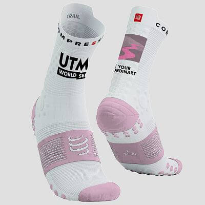 Compressport Pro Racing Socks V4.0 Trail - UTMB 2025 white/roseate