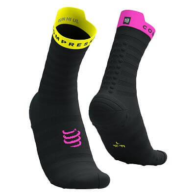 Compressport Pro Racing Socks V4.0 Ultralight Run High black / safe yellow / neo pink