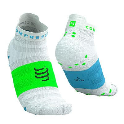 Compressport Pro Racing Socks V4.0 Ultralight Run Low white/norse blue/neon green