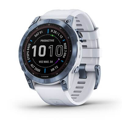 Garmin Fenix 7 Sapphire Solar, Blue DLC Titanium / White Band