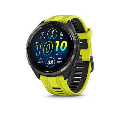 Garmin Forerunner® 965 - titanová luneta Carbon Grey DLC, pouzdro Black, řemínek silicone Yellow/Black