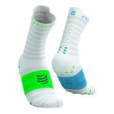 Compressport Pro Racing Socks V4.0 Ultralight Run High white/norse blue/neon green